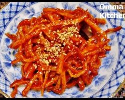 Sweet & Spicy Korean Dry Cuttlefish Side Dish (마른오징어채무침) by Omma’s Kitchen