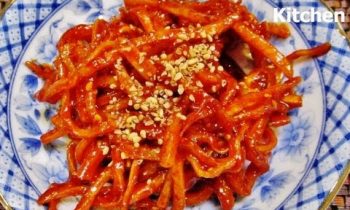 Sweet & Spicy Korean Dry Cuttlefish Side Dish (마른오징어채무침) by Omma’s Kitchen