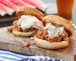 Beer Slow Cooked BBQ Pulled Pork with Spicy Slaw