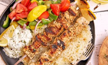 Pork Souvlaki with Lemon Rice