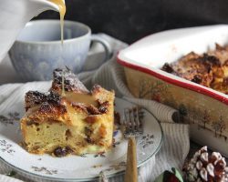 Panettone Bread Pudding with Vanilla Sauce