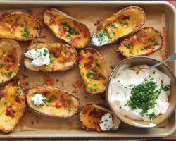 Loaded Potato Skins with Sour Cream and Onion Dip