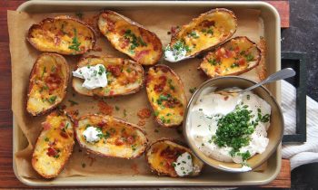 Loaded Potato Skins with Sour Cream and Onion Dip