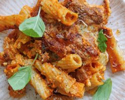 Baked Rigatoni with Blush Roasted Pepper Sauce Recipe – Laura Vitale
