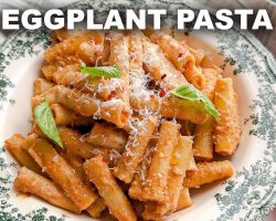 Creamy Pasta with Eggplant & Tomatoes From My Garden!